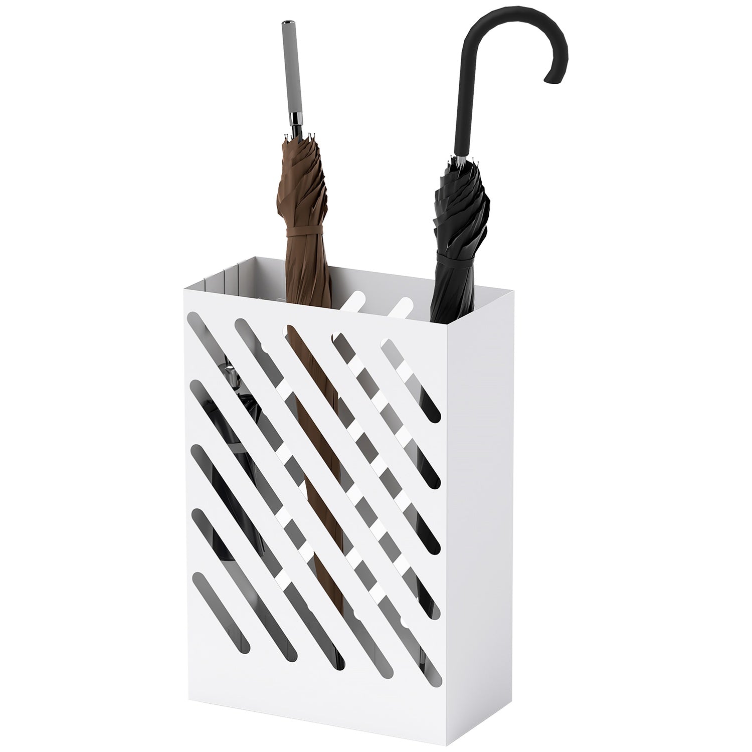 Schirmständer aus weissem Stahl mit Haken und Wasserschale