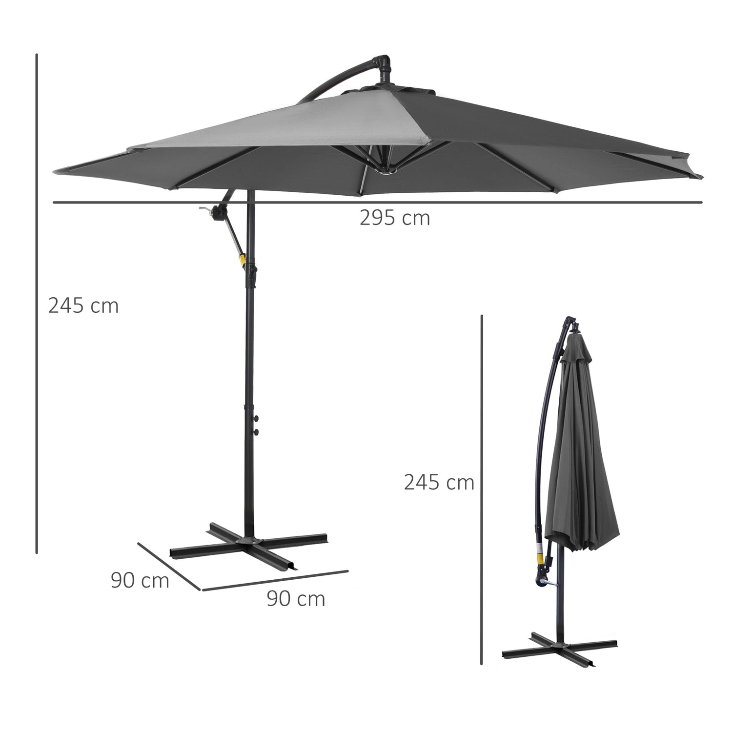 Parasol Crank Paraplu, Grijs, Ø2,95x2,45M, Stalen frame