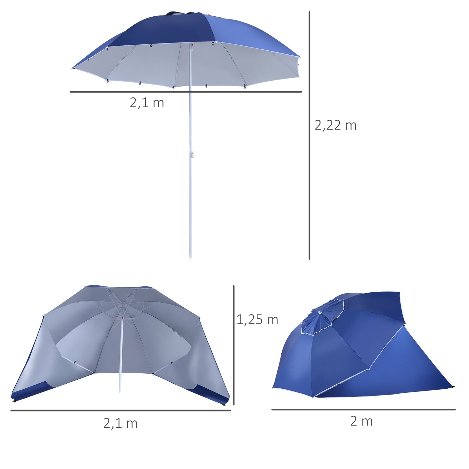 Parasol & beschutting met windscherm, blauw, 210cm