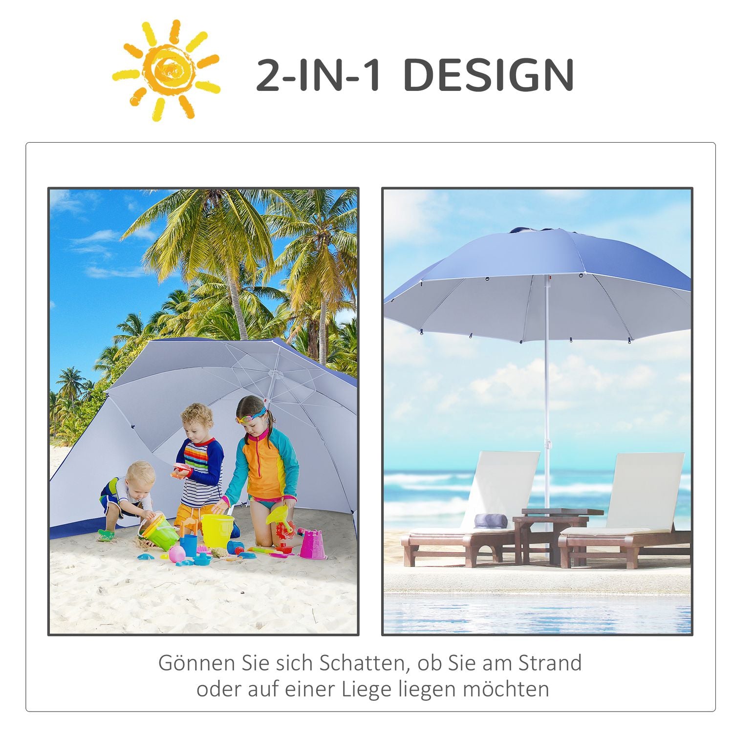 Parasol & beschutting met windscherm, blauw, 210cm