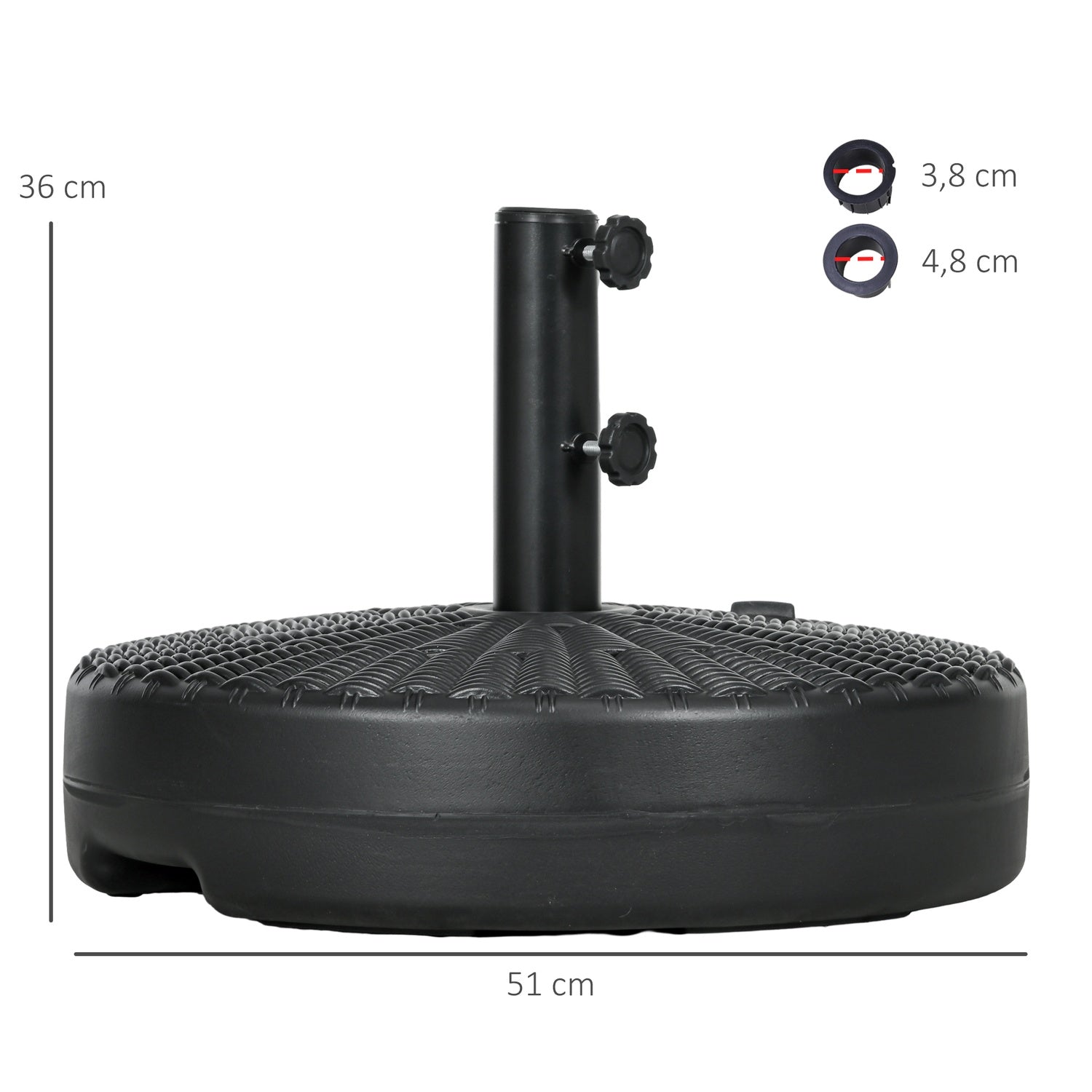 Parasolvoet 29 kg, zwart, rotanlook, geschikt voor Ø38/48 mm stokken