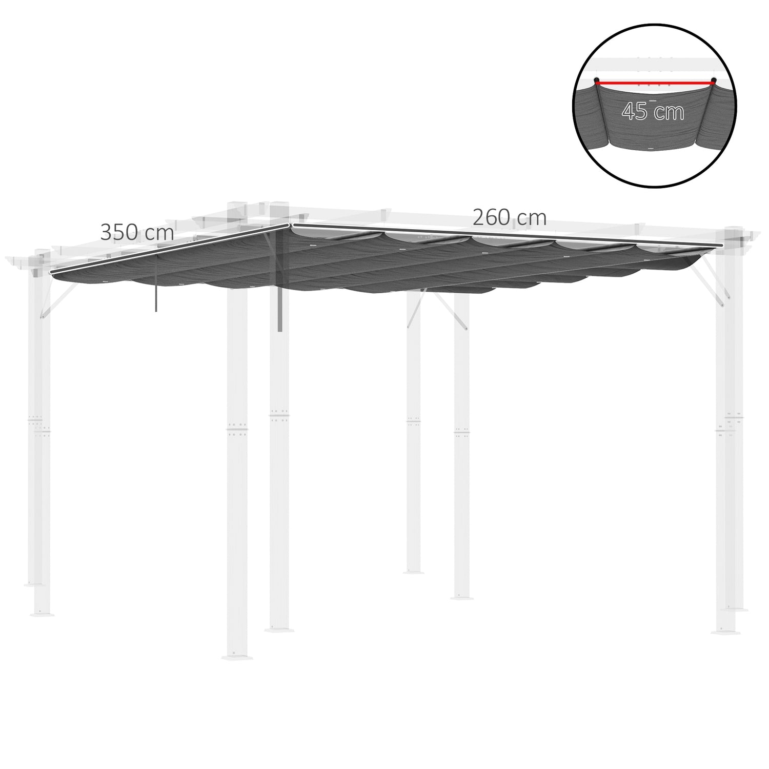 Pergola vervangend dak 3,5x2,5m, donkergrijs, met drainage