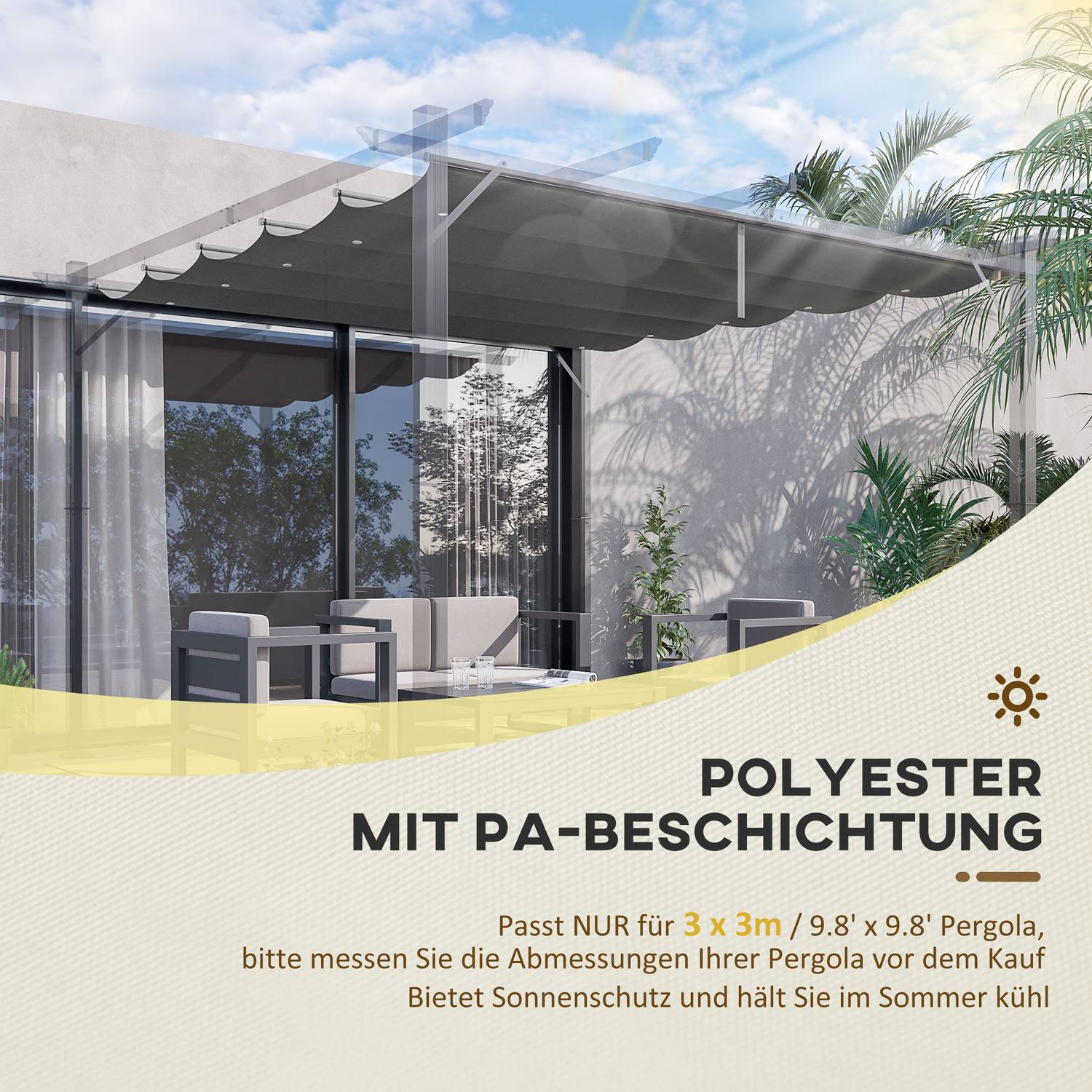 Toit de rechange pour pergola 2,5x2,55m, gris foncé, imperméable