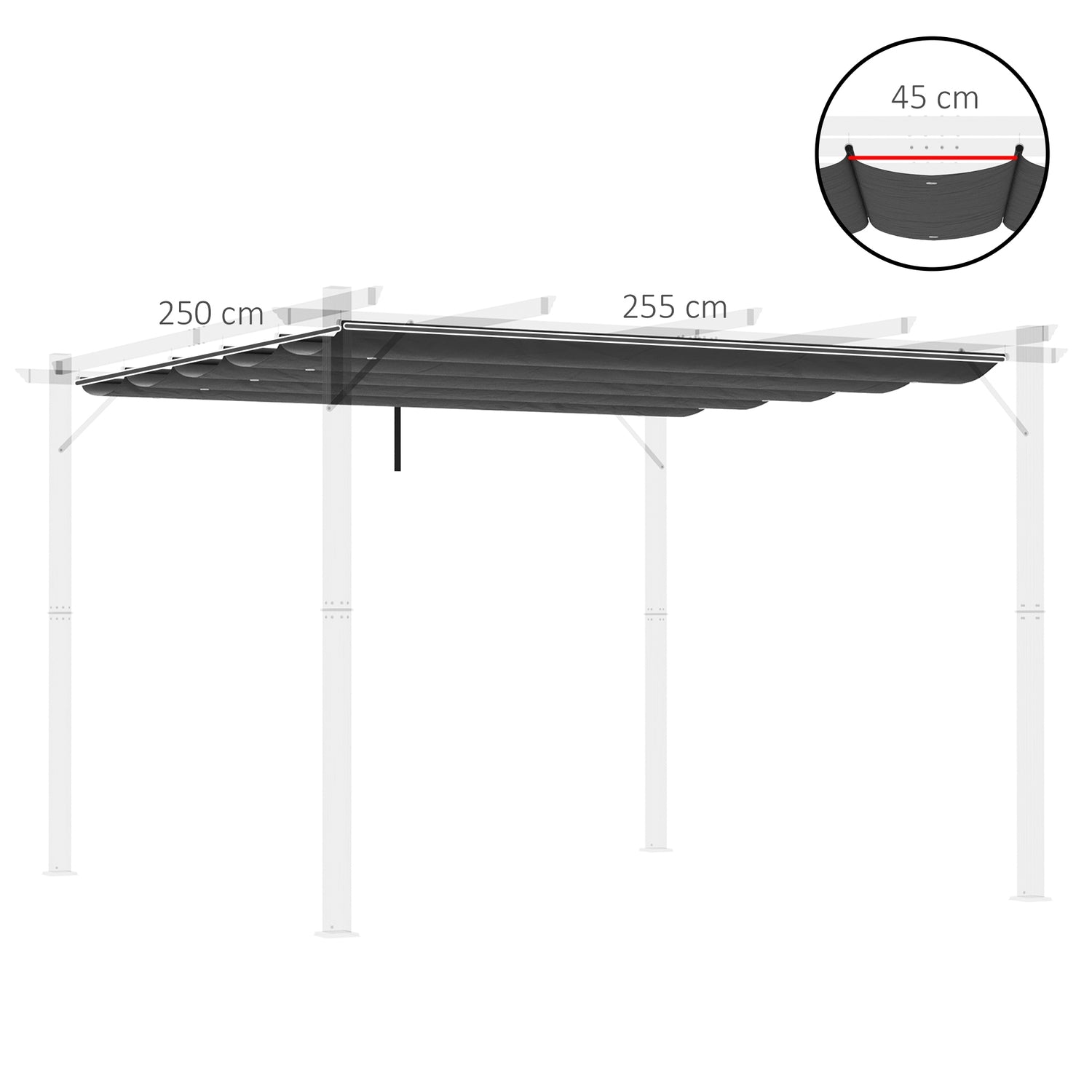 Toit de rechange pour pergola 2,5x2,55m, gris foncé, imperméable