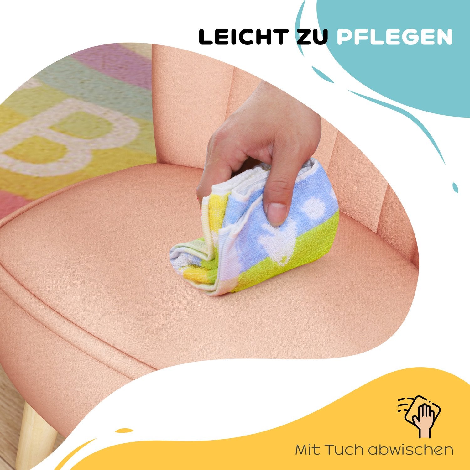 Roze Fluweel Kinderfauteuil, 3-7 jaar, houten poten
