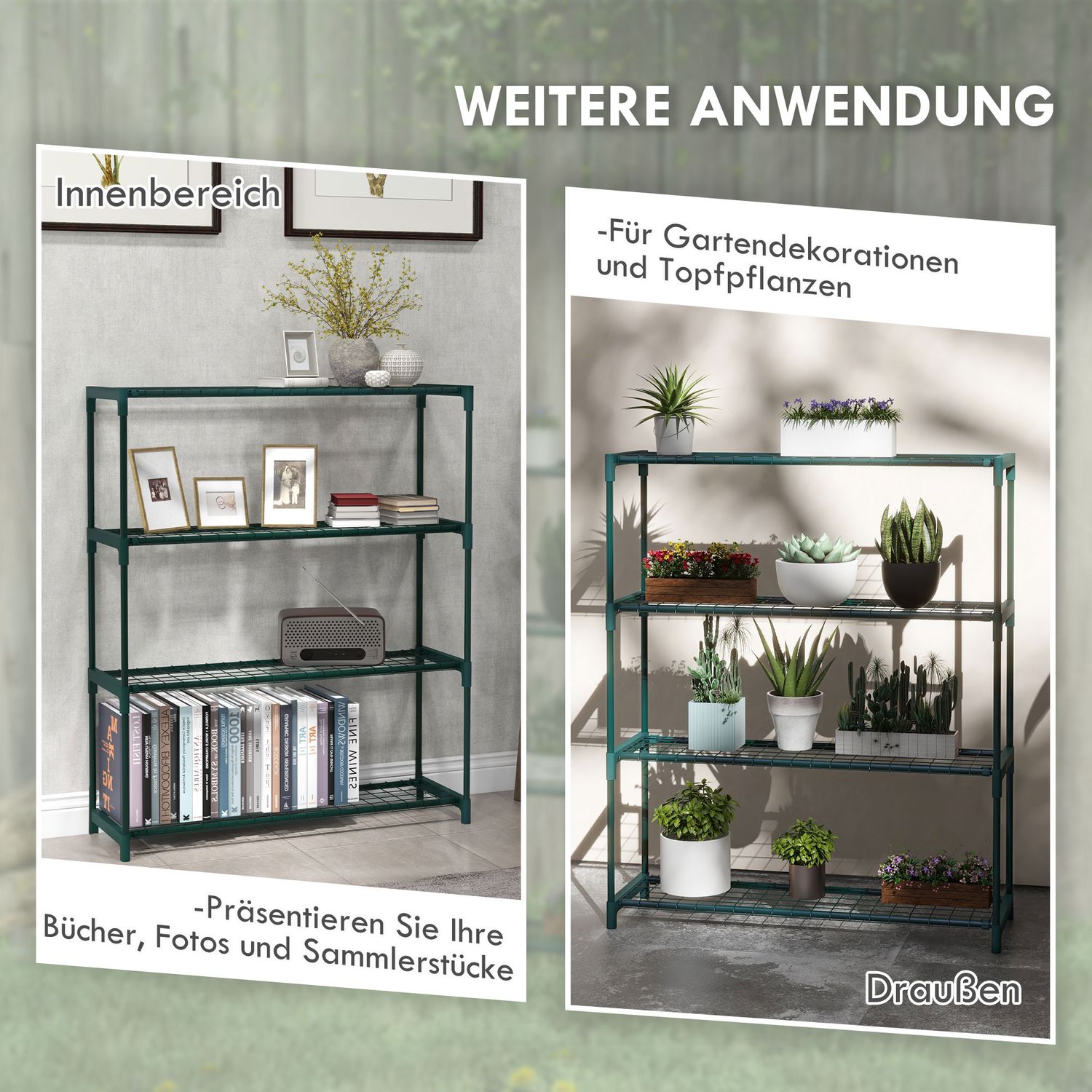 Pflanzenregal – Blumenständer 4 Etagen aus Stahl, dunkelgrün