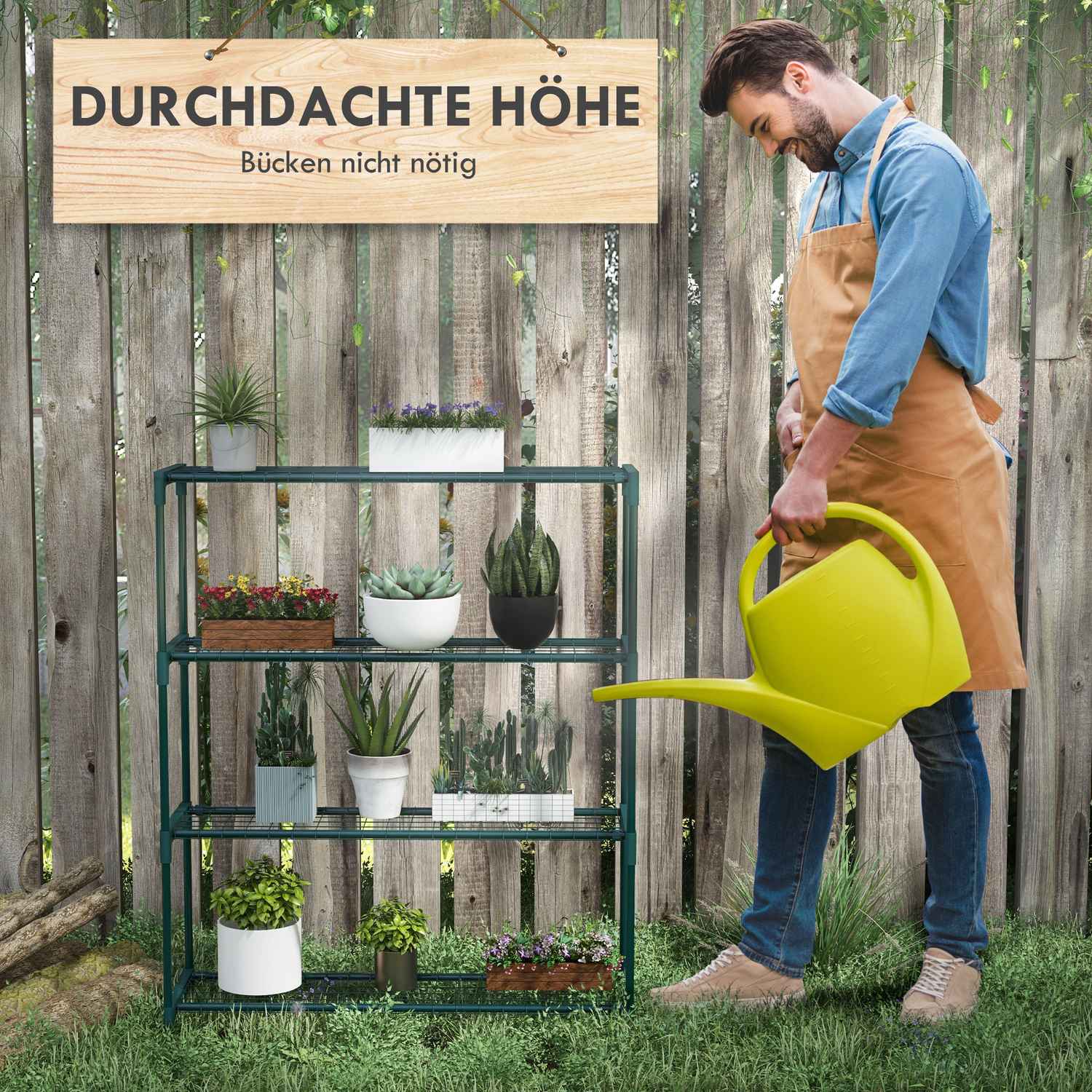 Pflanzenregal – Blumenständer 4 Etagen aus Stahl, dunkelgrün