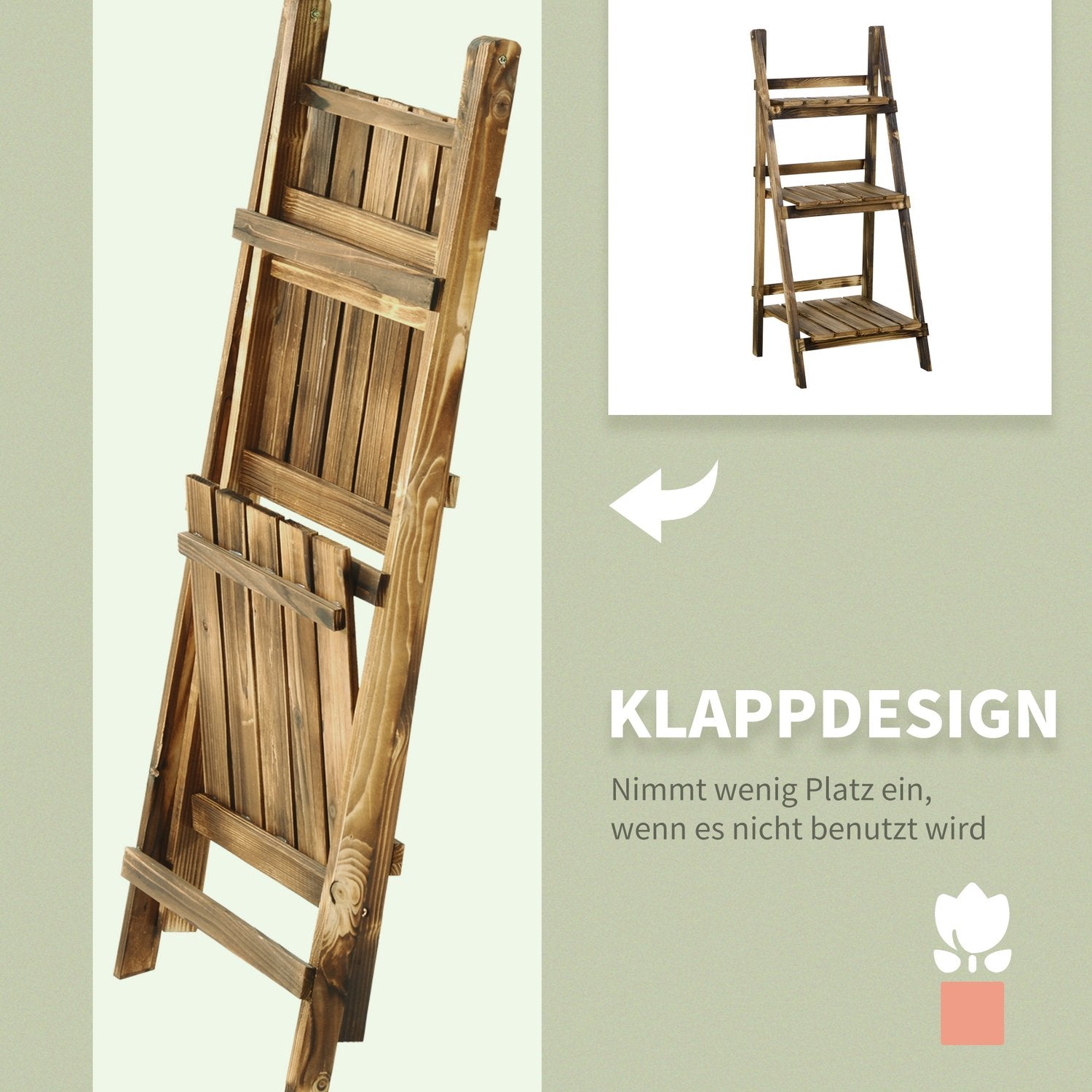 Plantenrek van 3 verdiepingen, sparrenhout, donkerbruin – 40 x 37 x 93 cm