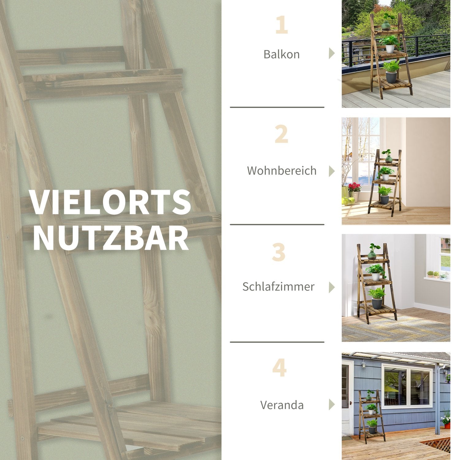 Plantenrek van 3 verdiepingen, sparrenhout, donkerbruin – 40 x 37 x 93 cm