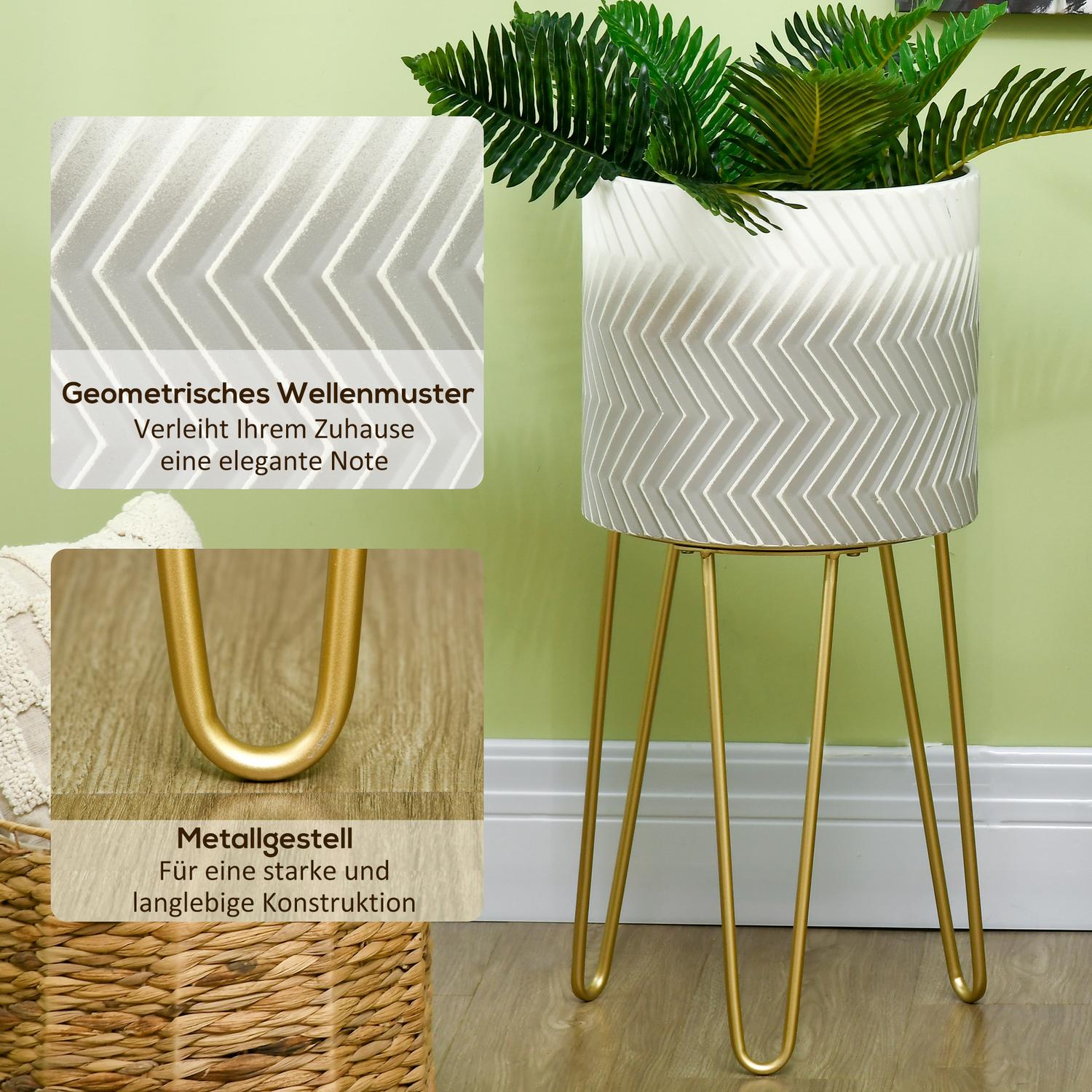 Metalen plantenstandaard met 2 bloempotten voor binnen/buiten
