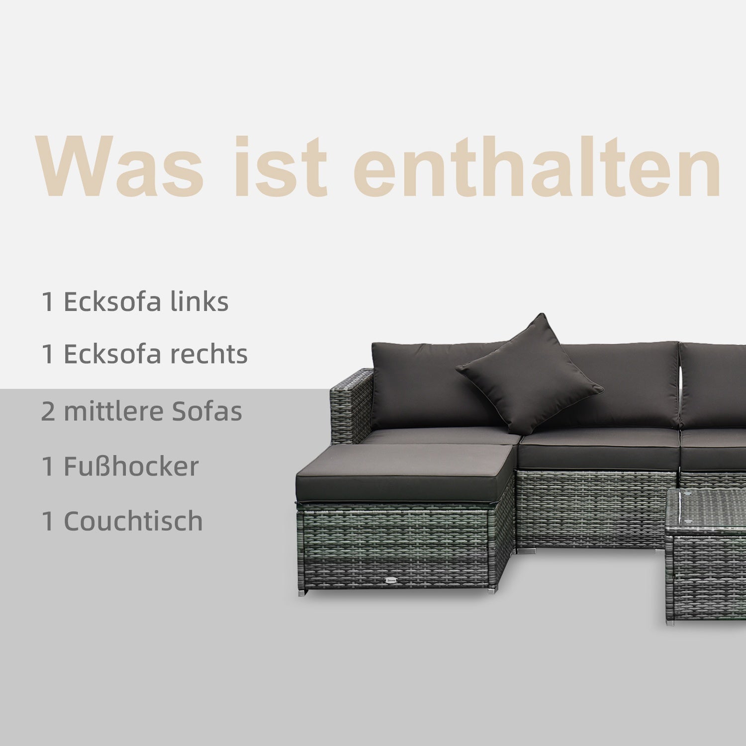 Polyrattan 4-persoons tuinmeubelset, grijs