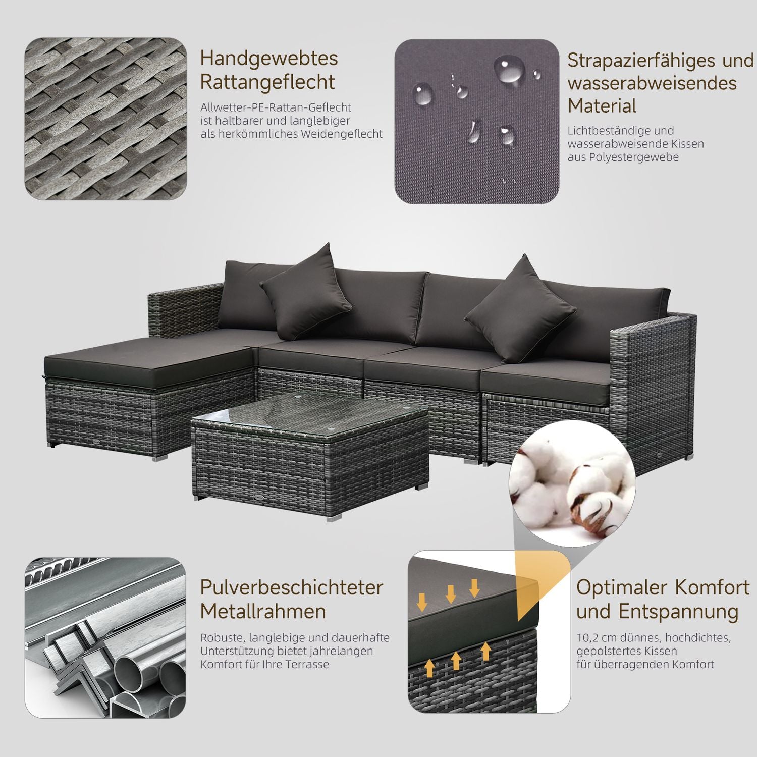 Polyrattan 4-persoons tuinmeubelset, grijs