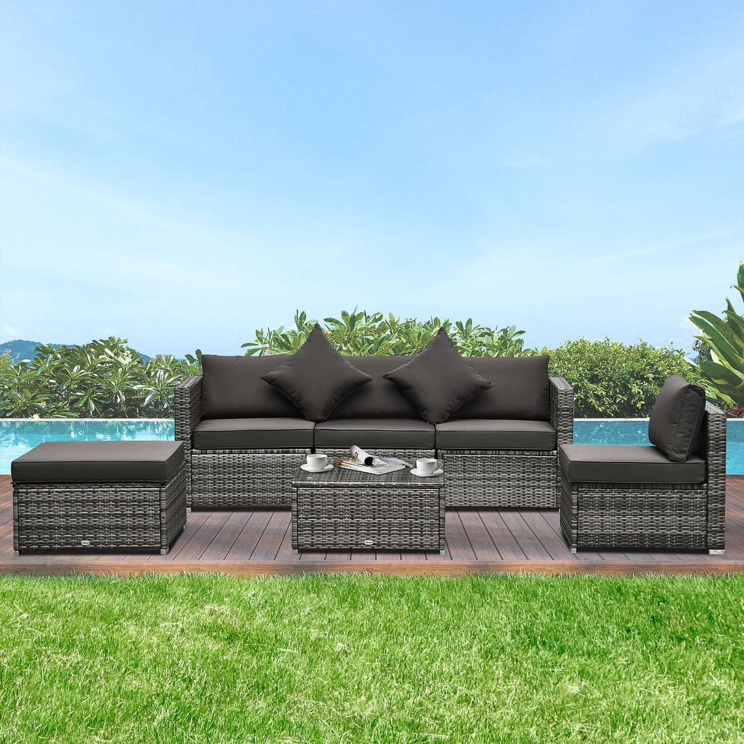 Polyrattan 4-persoons tuinmeubelset, grijs