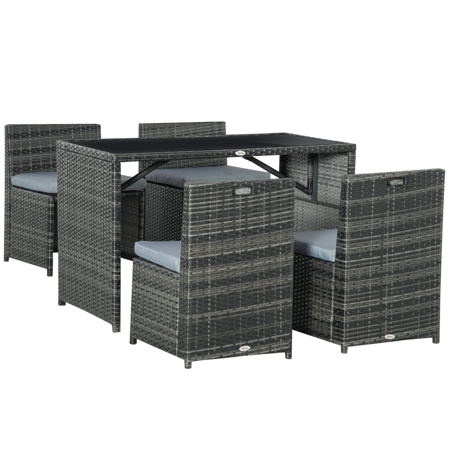 Polyrattan tuinset voor 4 personen, Stalen frame, Grijs