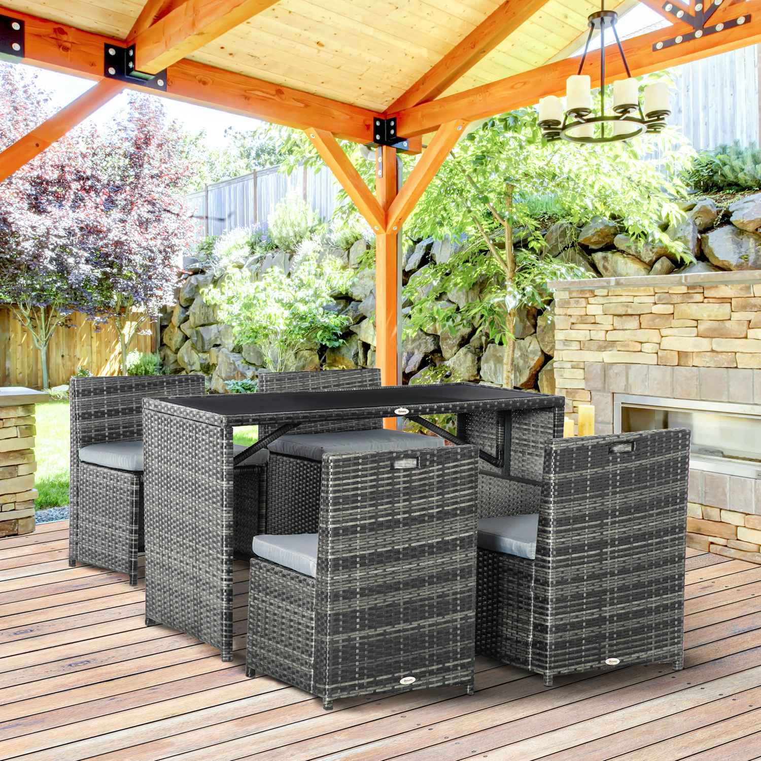 Polyrattan tuinset voor 4 personen, Stalen frame, Grijs