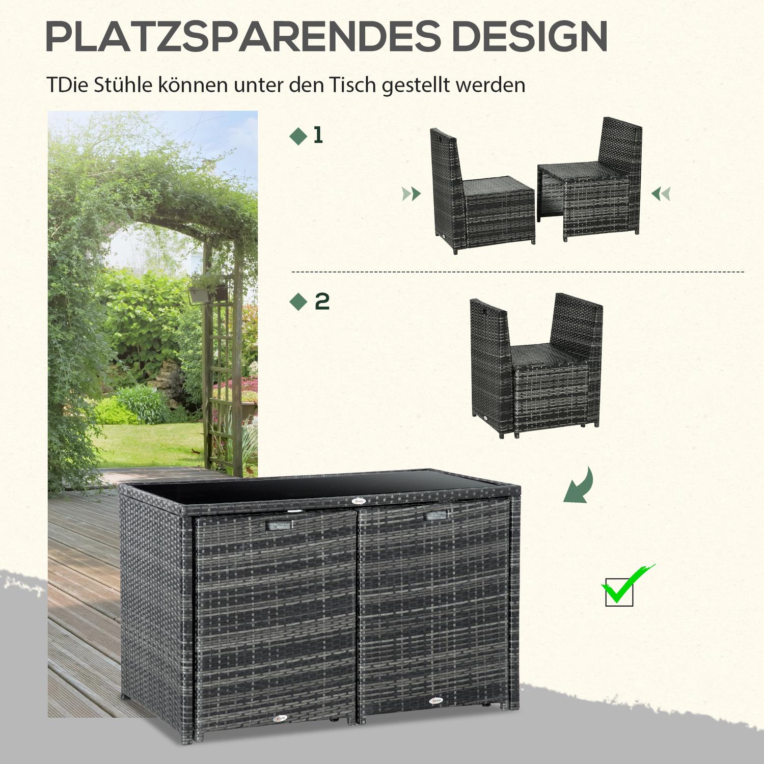 Polyrattan tuinset voor 4 personen, Stalen frame, Grijs