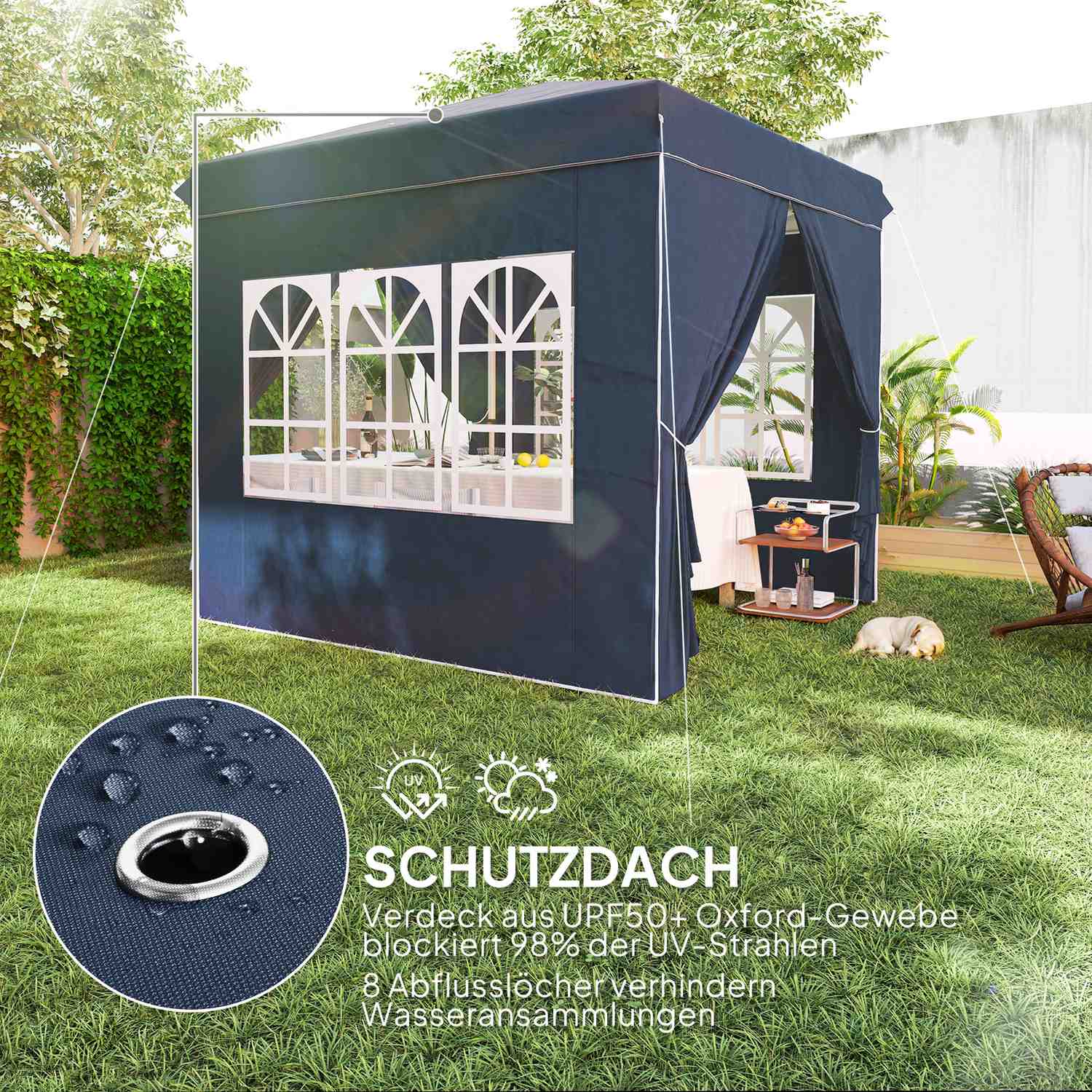 Pop-Up partytent, 2,5x2,5m, waterafstotend, UV 50+