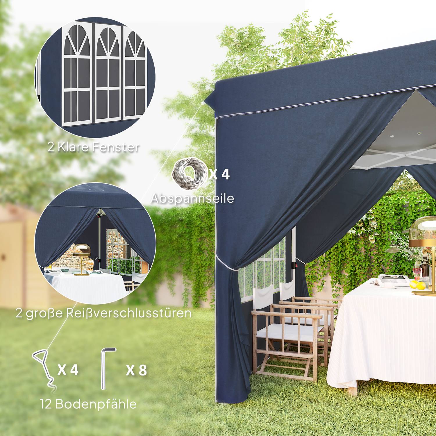 Pop-Up partytent, 2,5x2,5m, waterafstotend, UV 50+