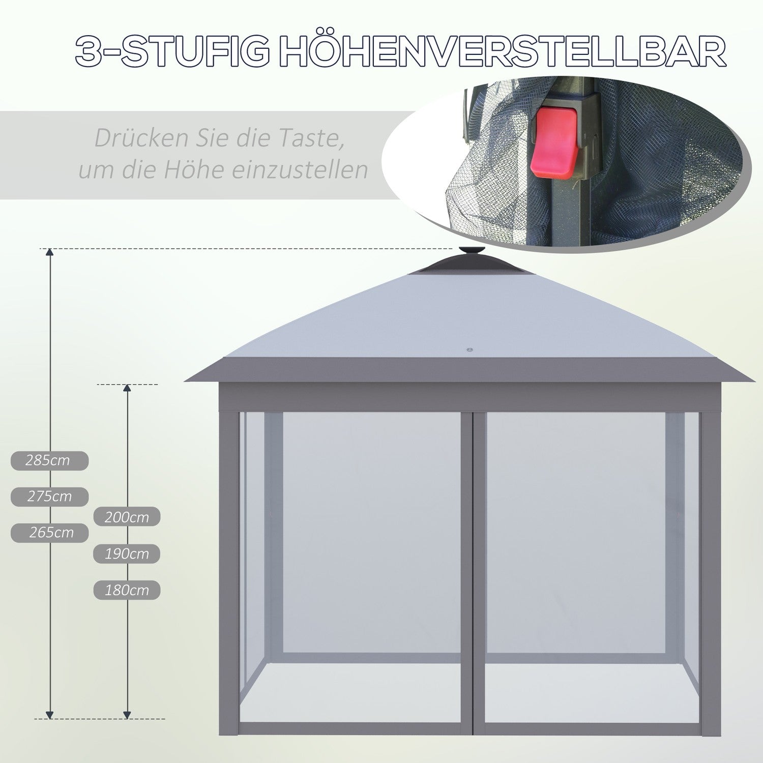 Pop-Up Partytent 3,3x3,3M met LED, Gaaswanden, Zonnescherm