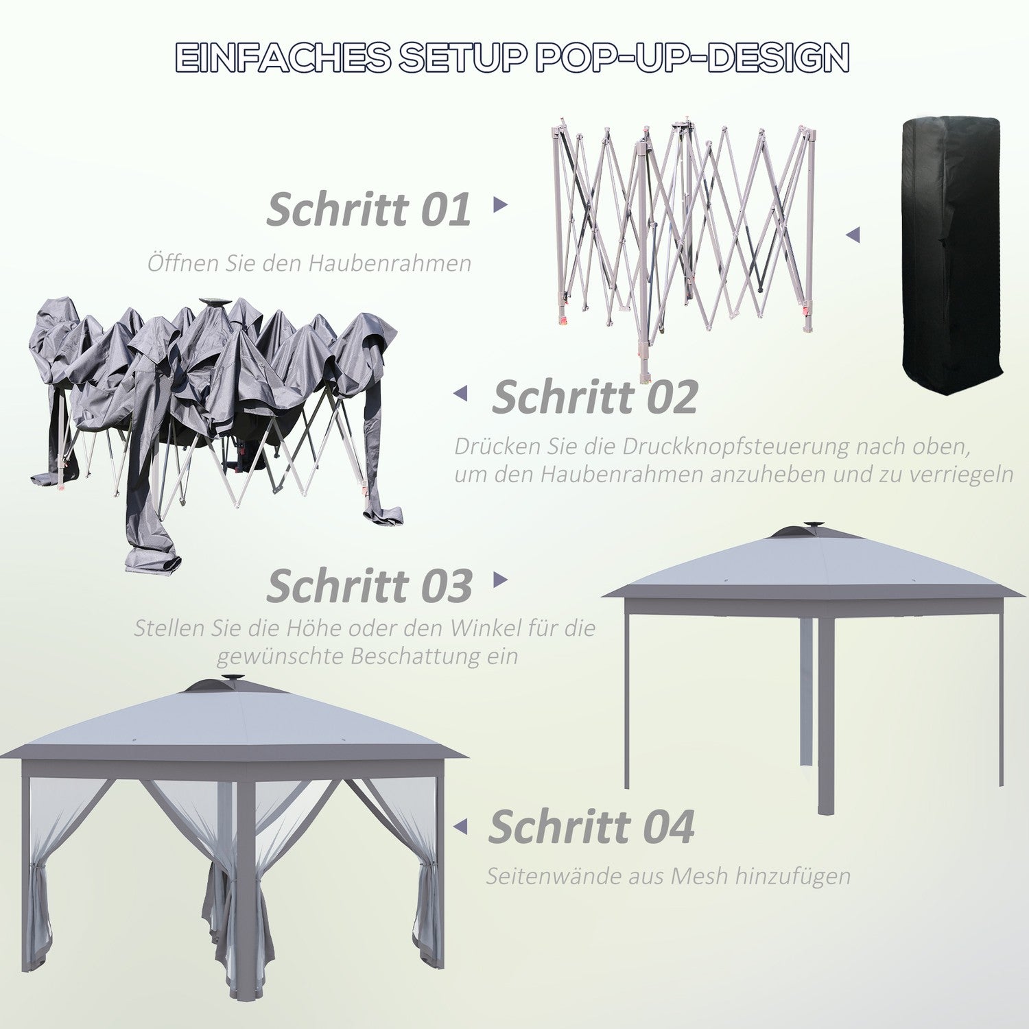 Pop-Up Partytent 3,3x3,3M met LED, Gaaswanden, Zonnescherm