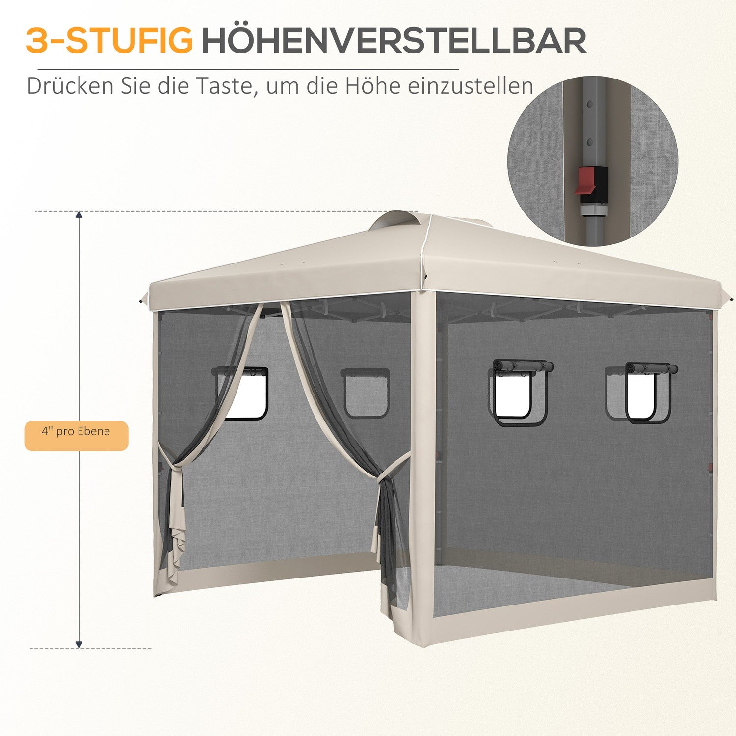 Pop-Up Partytent 3x3M met UV-bescherming & Gaasgordijnen