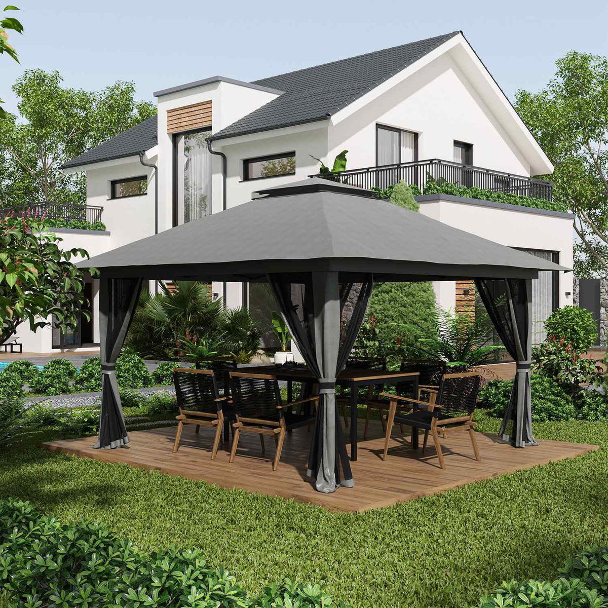 Pop-up tuinpaviljoen 4x4M met UV-bescherming en gaaswanden