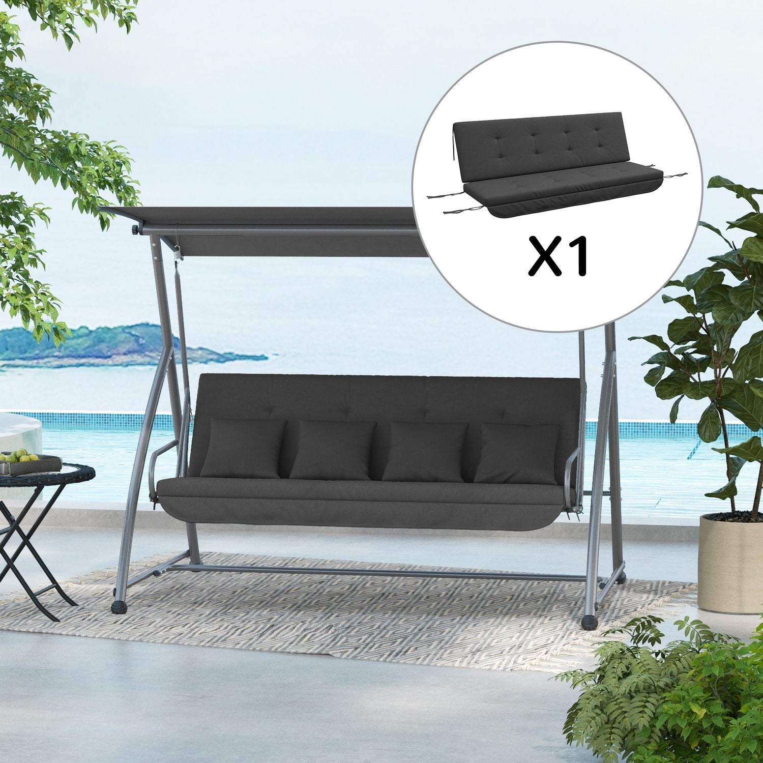 Verandaschommelkussenset – Donkergrijs, 170 cm