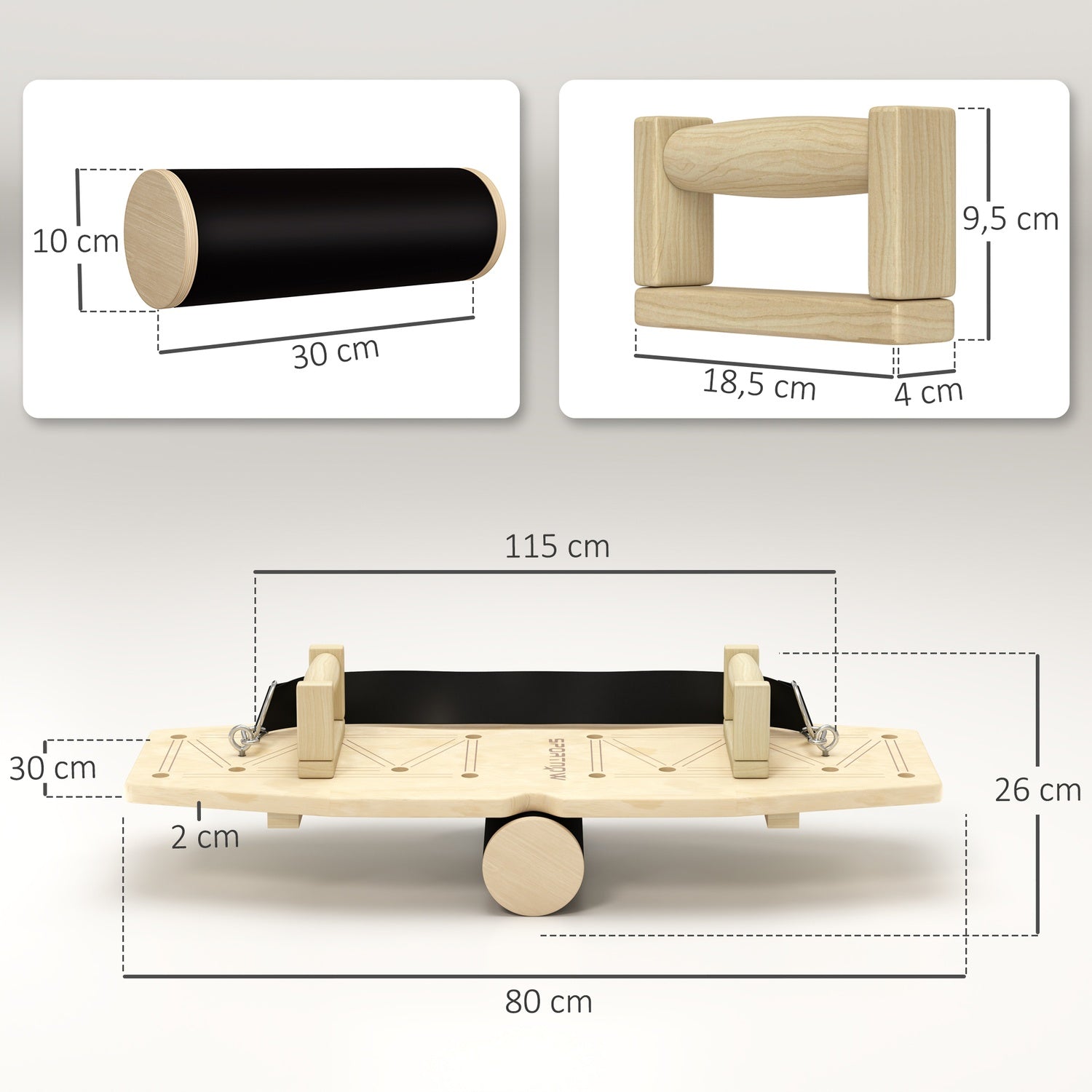 Maniglie per flessioni in legno con elastici, 11 esercizi