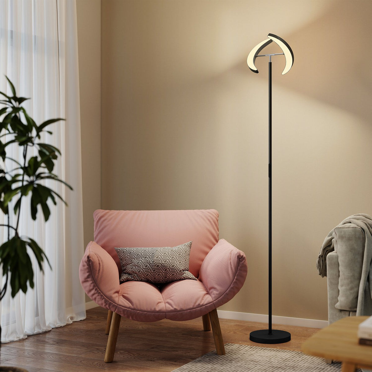 RGB-vloerlamp, dimbaar, draaibare lampkoppen, zwart