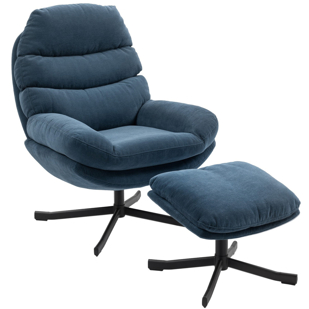 Relaxfauteuil met voetenbank, chenillestof, blauw, 360 graden draaibaar