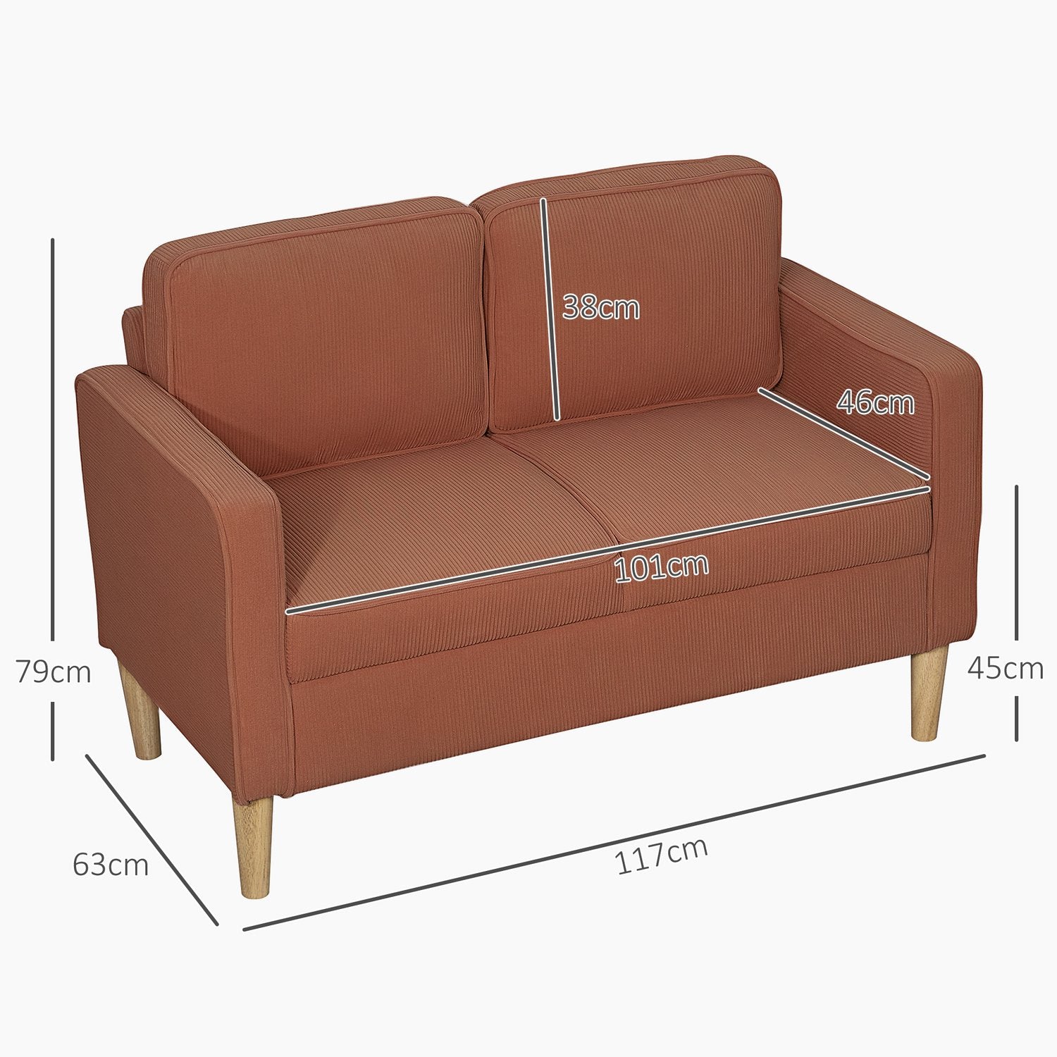 Rosa 2-Sitzer-Sofa mit Aufbewahrung, modernes bezogenes Design