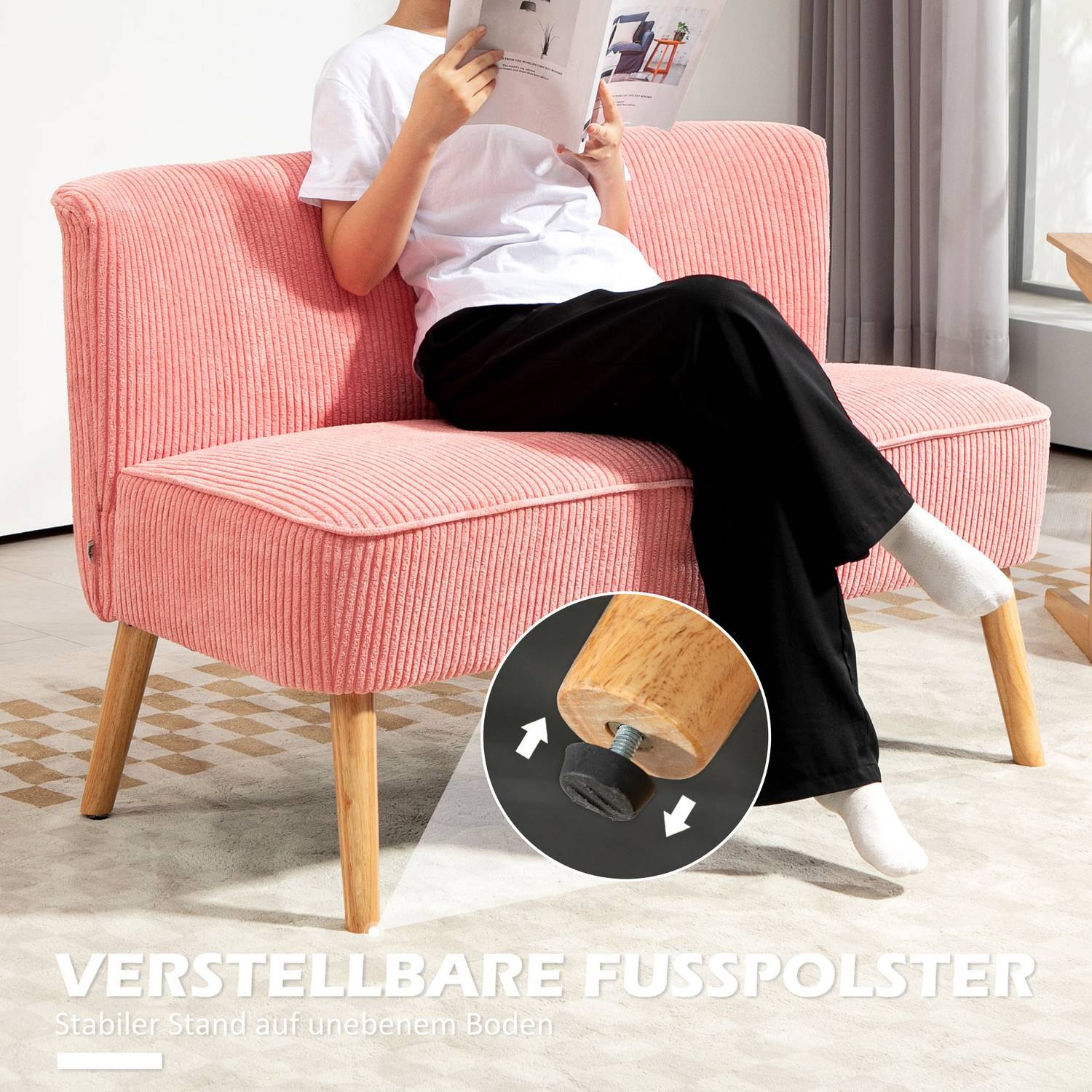 Roze 2-zits gestoffeerde bank – compact en gezellig design