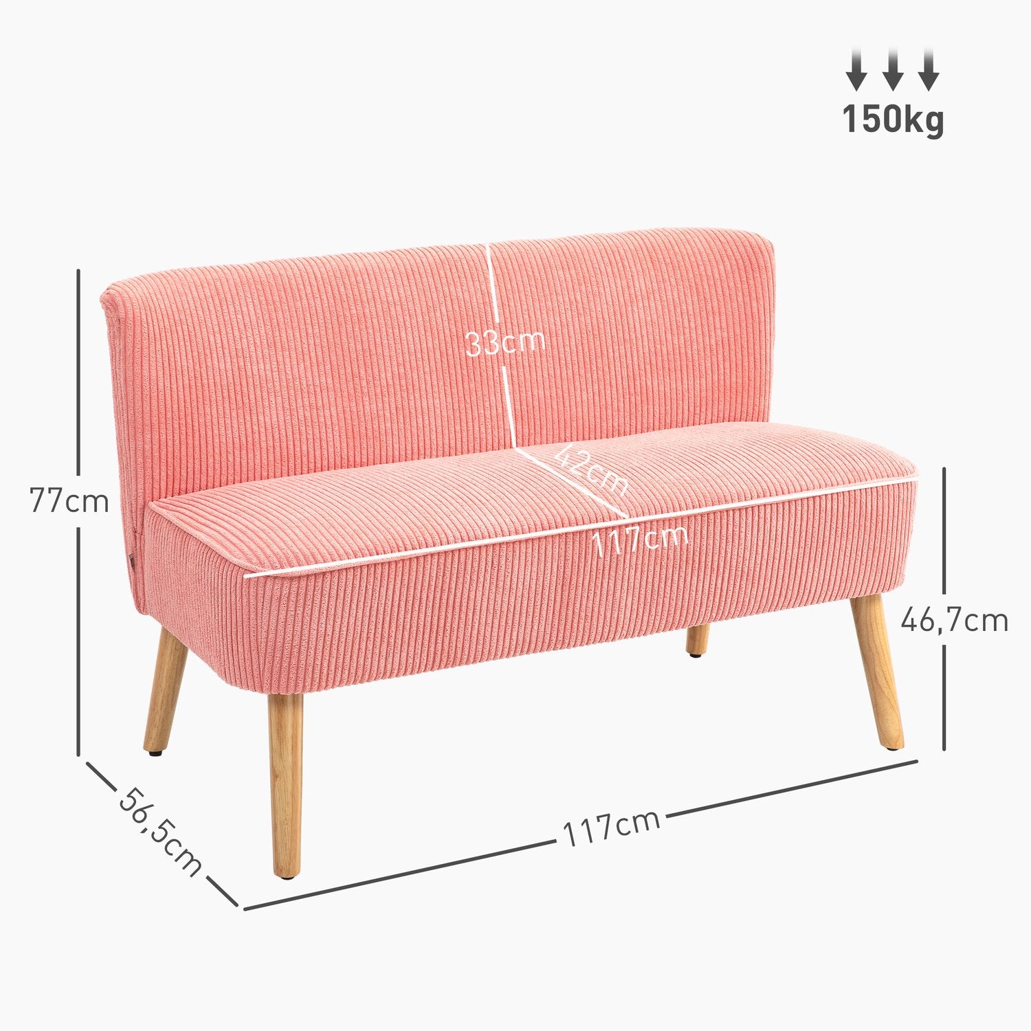 Roze 2-zits gestoffeerde bank – compact en gezellig design