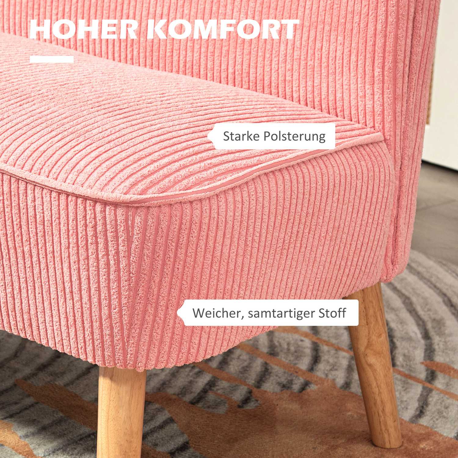 Roze 2-zits gestoffeerde bank – compact en gezellig design