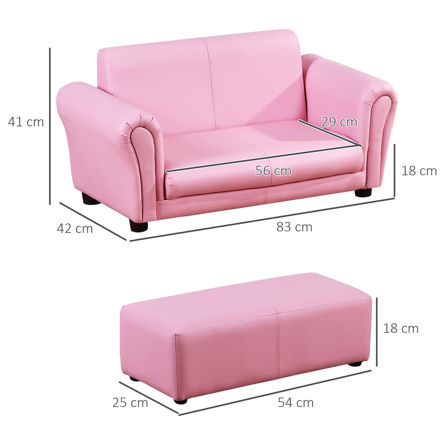 Roze kinderfauteuil & voetenbank – 83x42x41cm, Comfort Set
