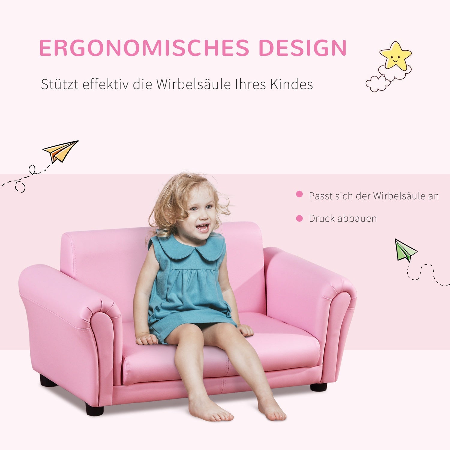 Roze kinderfauteuil & voetenbank – 83x42x41cm, Comfort Set