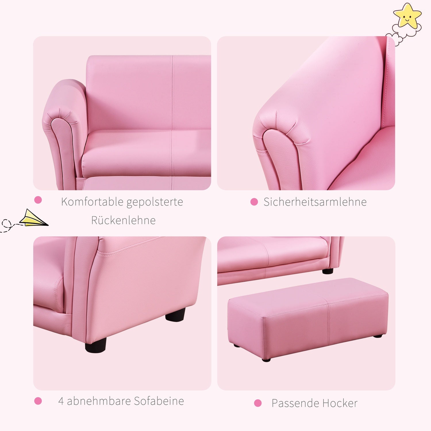Roze kinderfauteuil & voetenbank – 83x42x41cm, Comfort Set