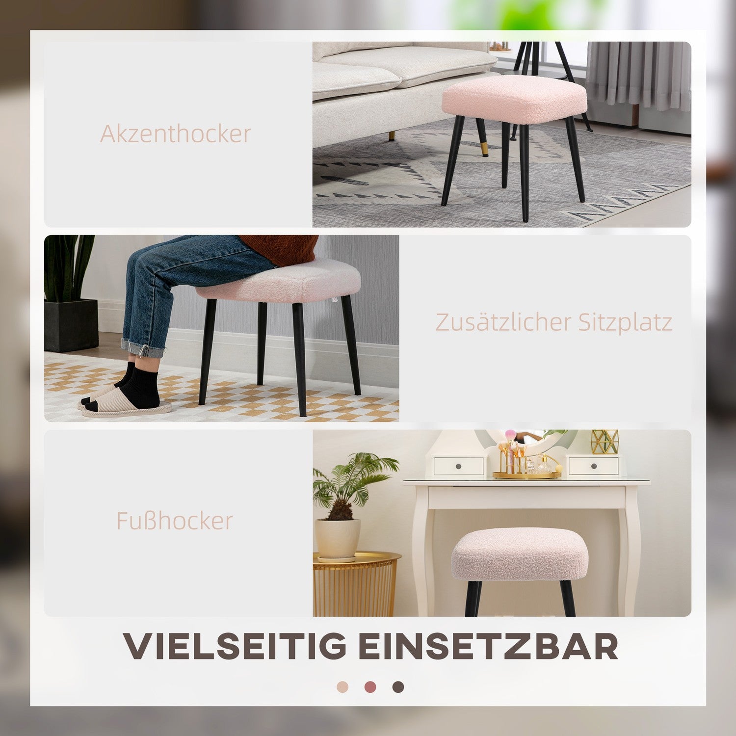Roze vierkante poef – stalen poten, kasjmierlook