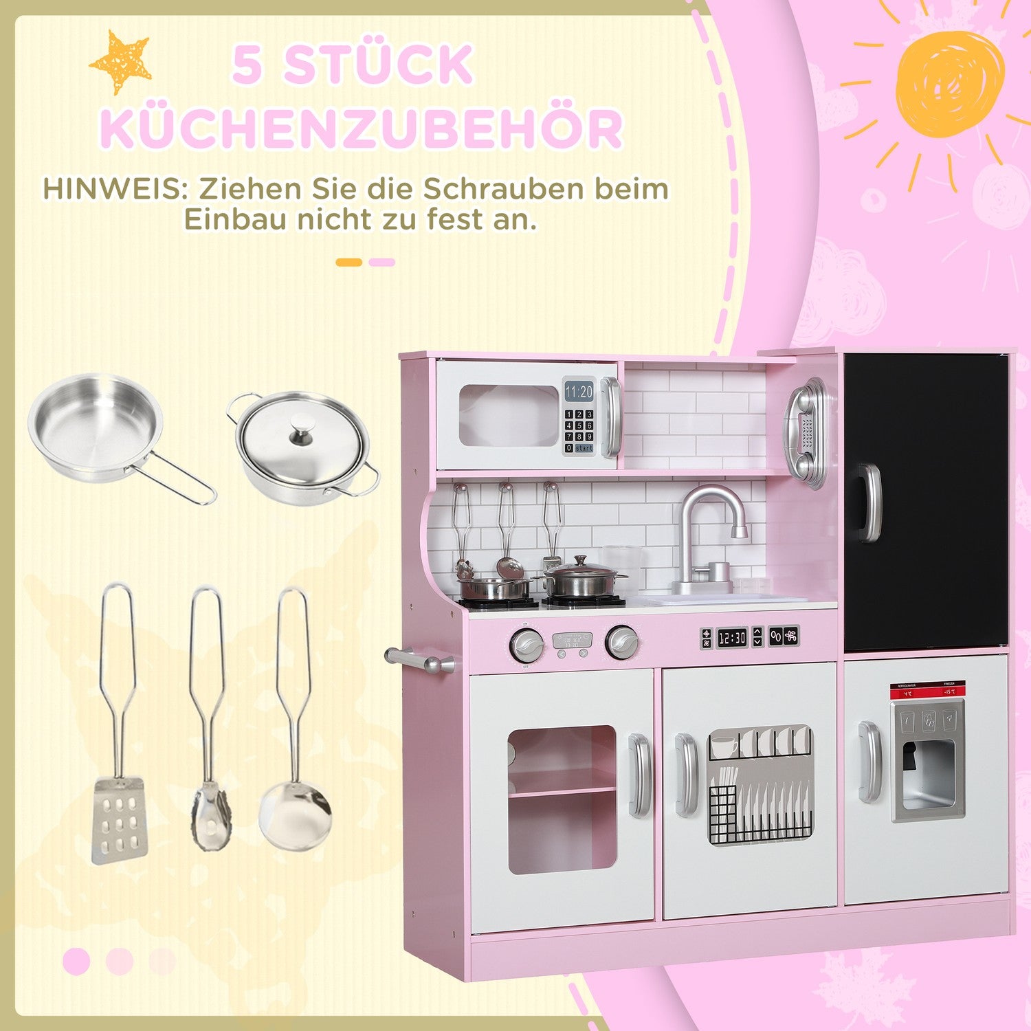 Roze speelkeuken voor kinderen met speelgoedtelefoon en accessoires