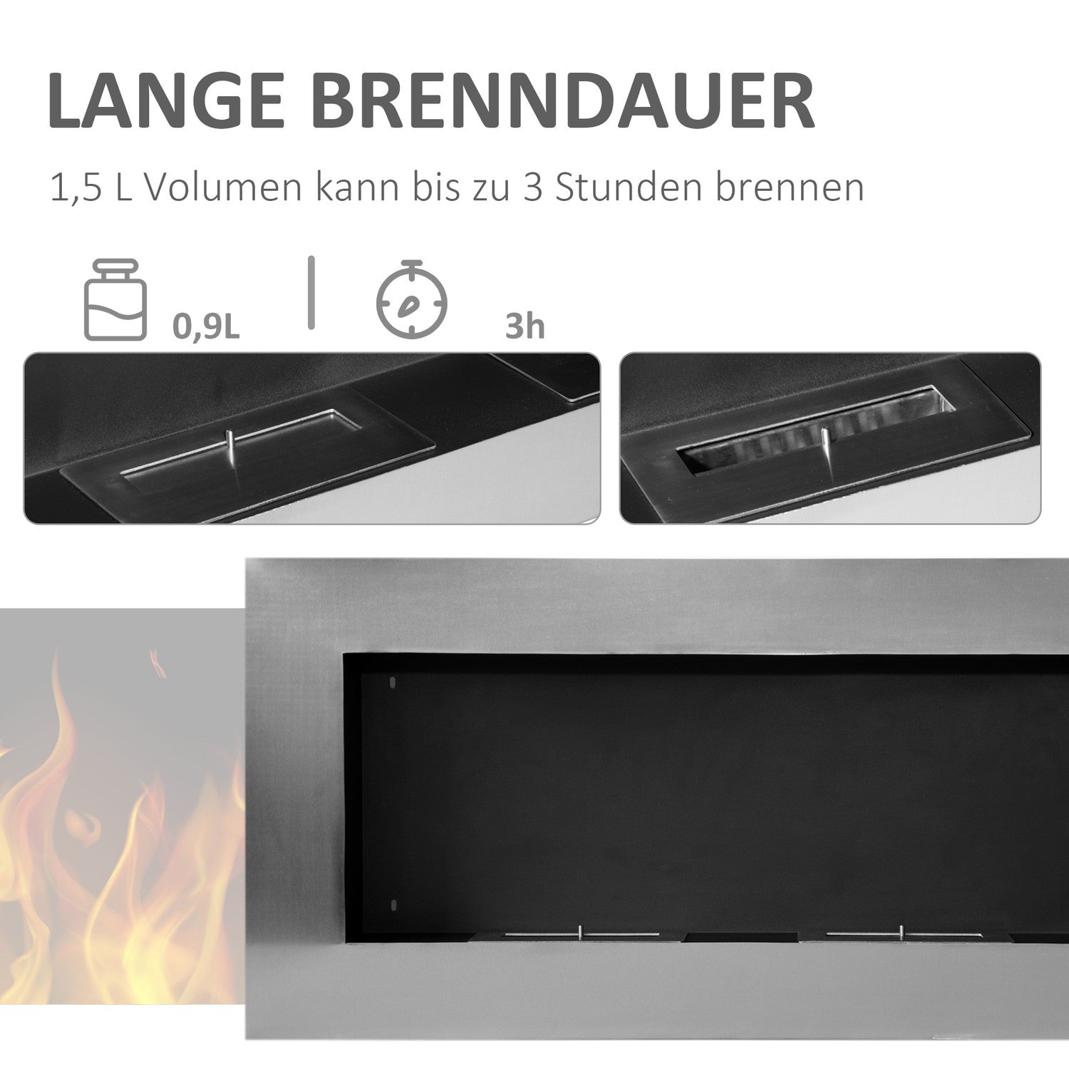 Roestvrijstalen Wandgemonteerde Bio-ethanol Haard 110x54x14 cm