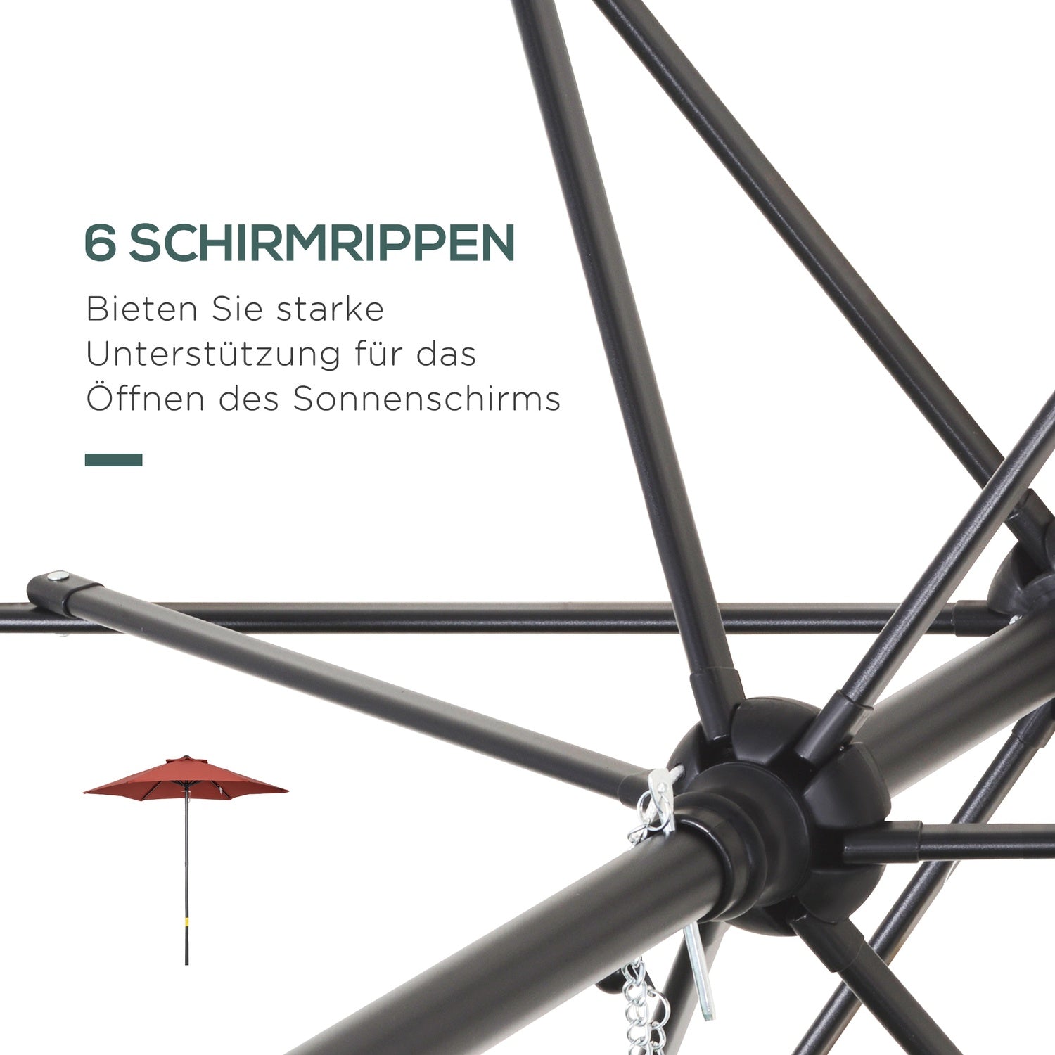 Draaibare windbestendige parasol Ø196 cm – Wijnrood zonnescherm