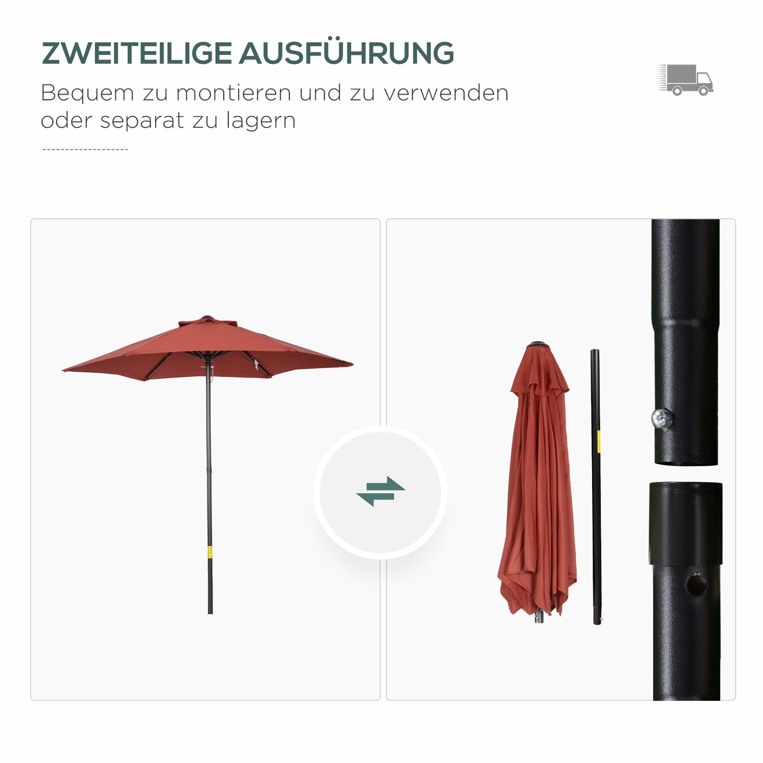 Draaibare windbestendige parasol Ø196 cm – Wijnrood zonnescherm