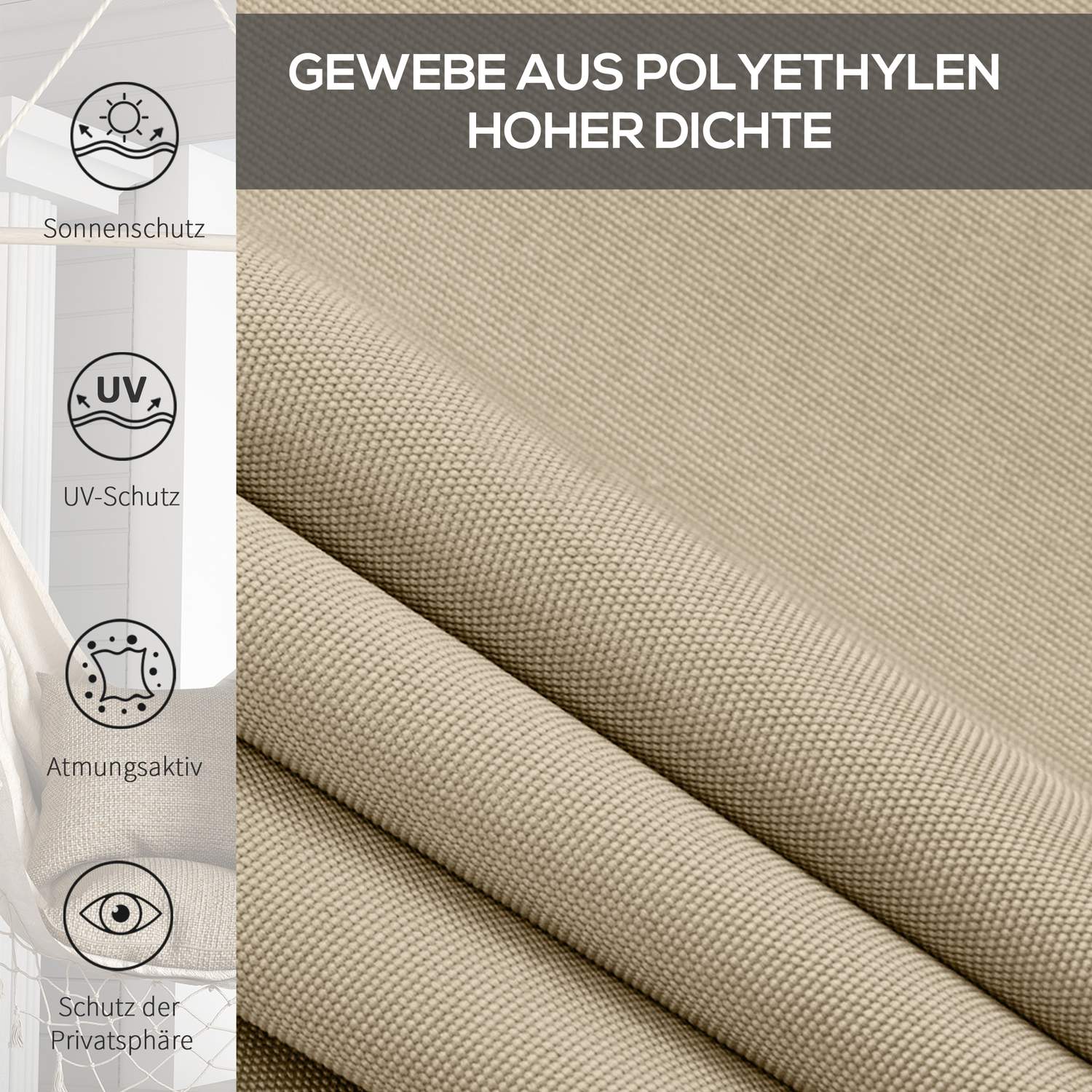 Rolgordijn voor buiten, verduisterend privacyscherm, 120x185 cm, beige