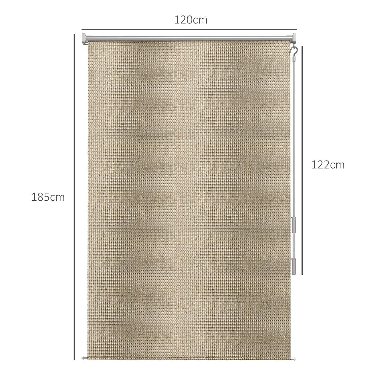 Rolgordijn voor buiten, verduisterend privacyscherm, 120x185 cm, beige