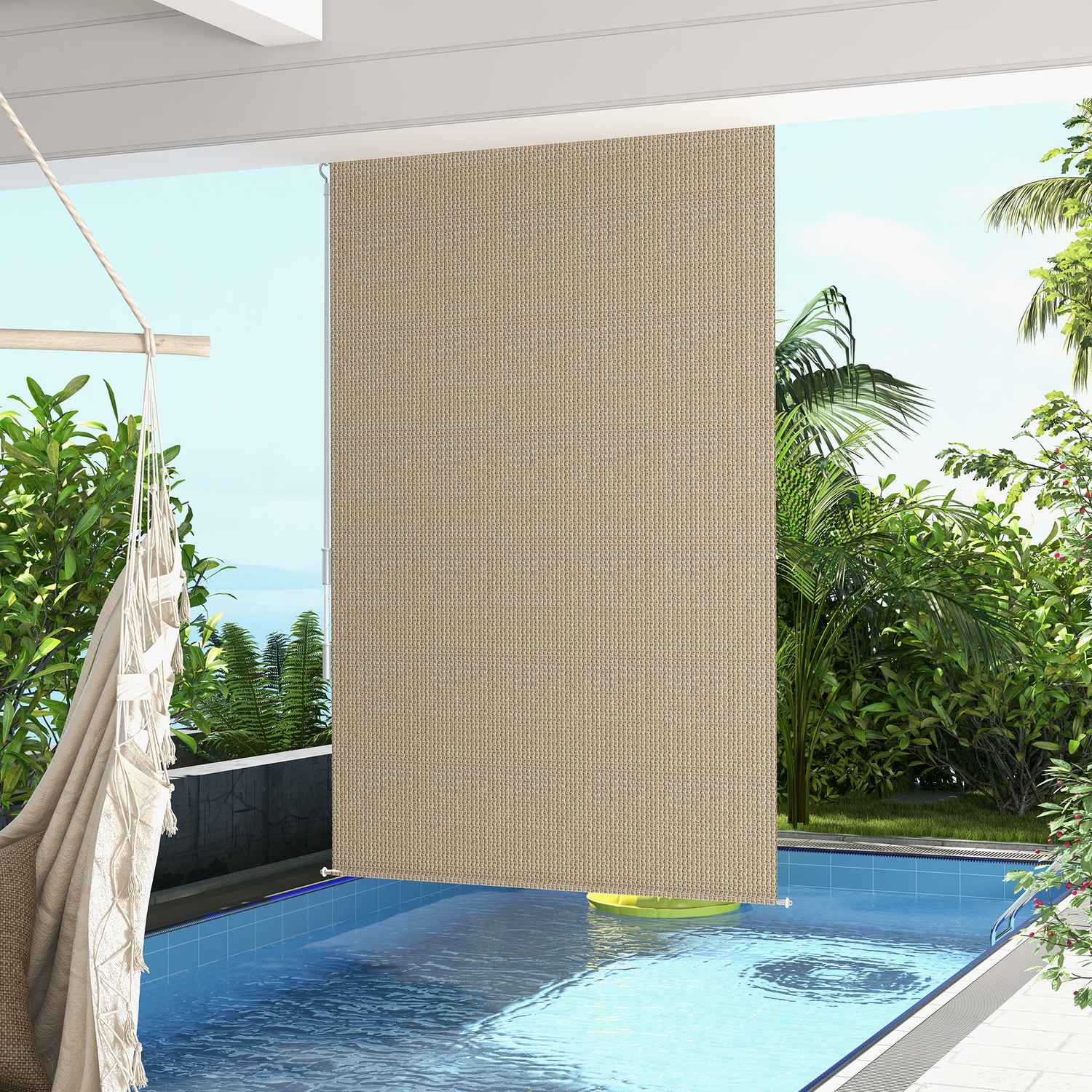 Rolgordijn voor buiten, verduisterend privacyscherm, 120x185 cm, beige