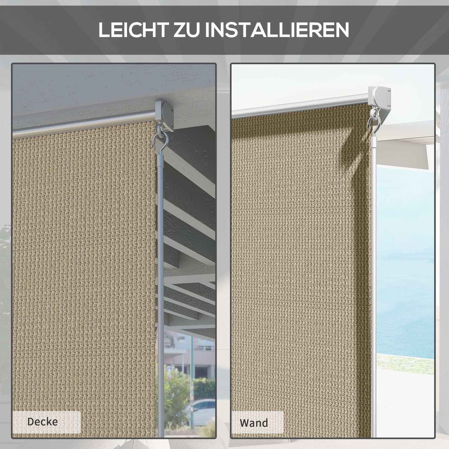 Rolgordijn voor buiten, verduisterend privacyscherm, 120x185 cm, beige