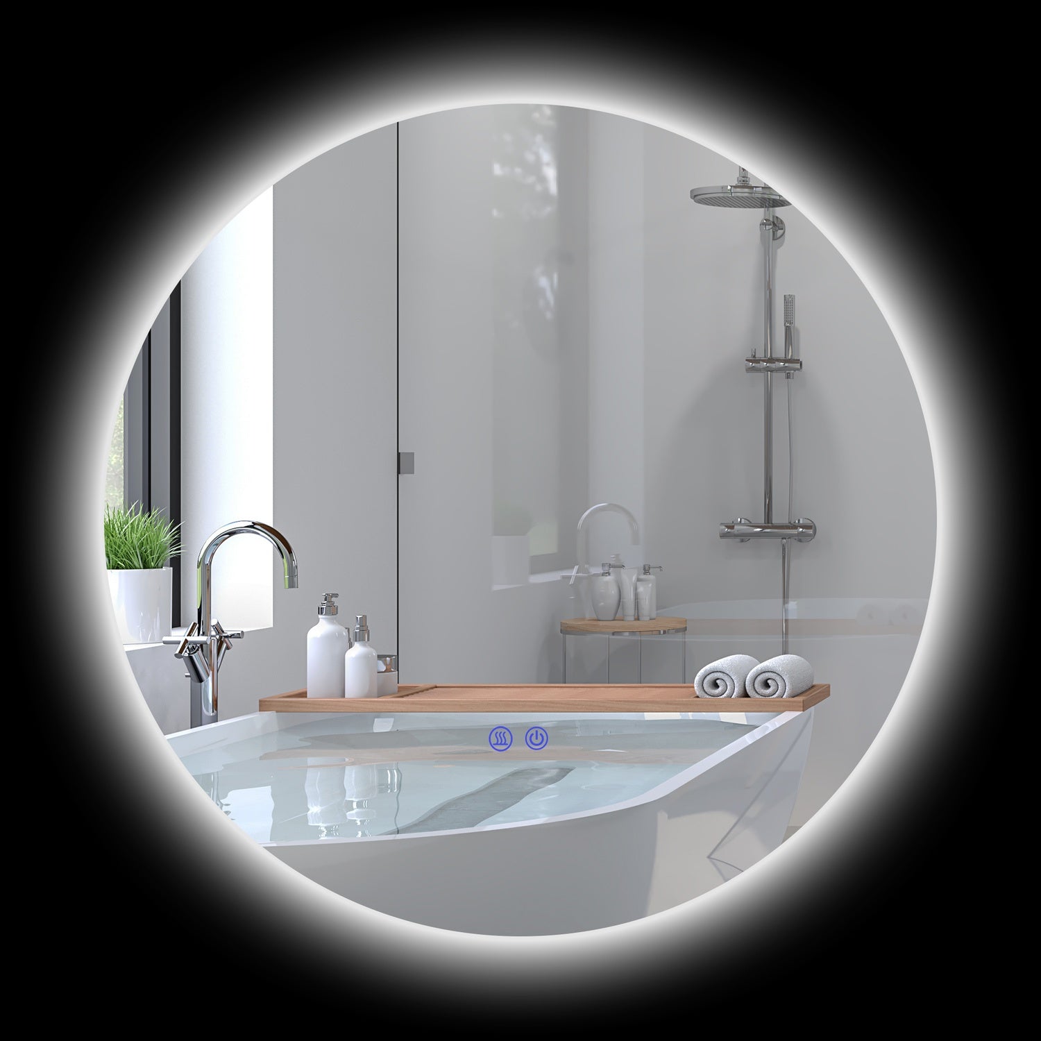 Ronde LED Badkamerspiegel, Touch Schakelaar, Anti-Condens, 3 lichtkleuren