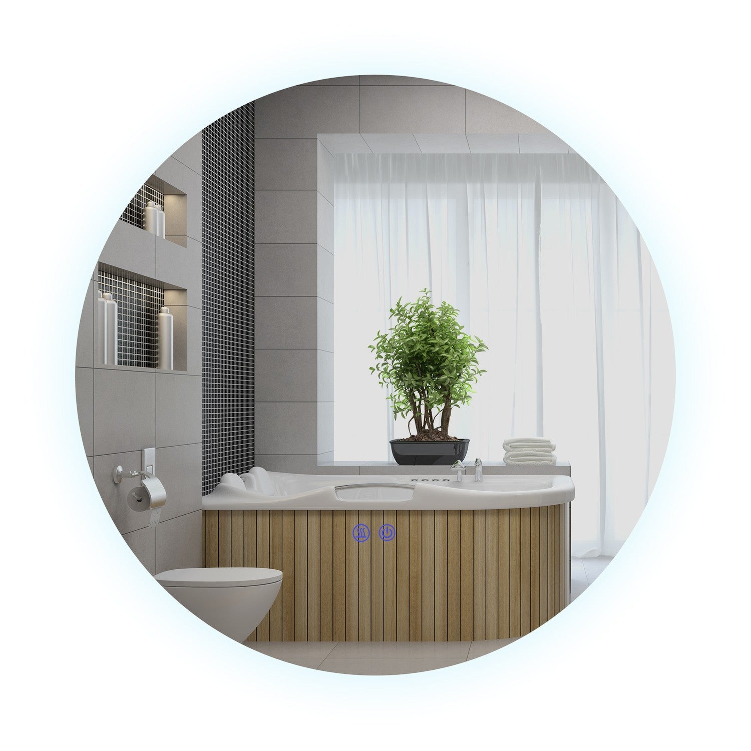 Ronde LED Badkamerspiegel, Touch Schakelaar, Anti-Condens, 3 lichtkleuren
