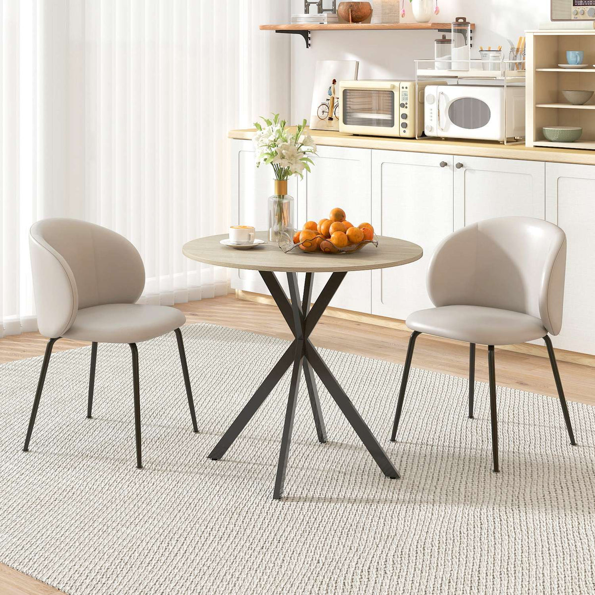 Ronde keukentafel, 80 cm, compact tafelblad, spaanplaat, metaal, wit eiken+zwart
