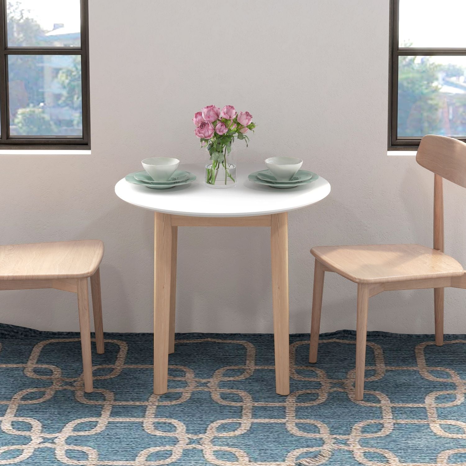 Ronde eettafel voor 2, massief hout, 75 cm, wit gelakt